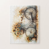 Vintages Fahrrad mit Aquarellblumen Puzzle (Vertikal)