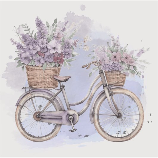 Vintages Fahrrad mit Blume - Aquarell Aufkleber (Vorderseite)