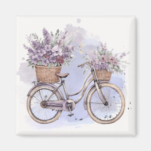 Vintages Fahrrad mit Blume - Aquarell Magnet