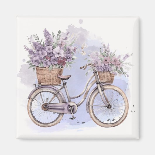 Vintages Fahrrad mit Blume - Aquarell Magnet (Vorne)