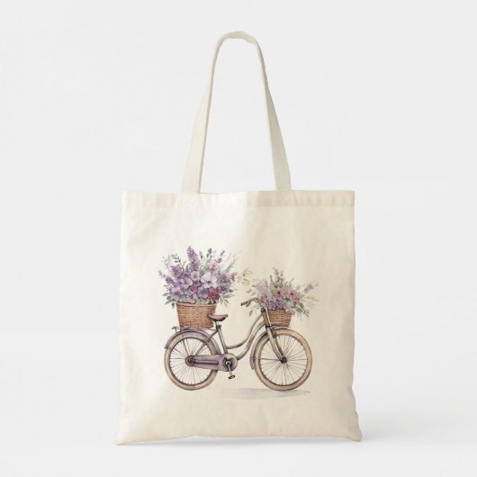 Vintages Fahrrad mit Blume - Aquarell Tragetasche (Rückseite)