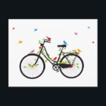 Vintages Fahrrad mit Blume und Vögeln Postkarte<br><div class="desc">Altes Vintages Fahrrad mit Blume und Vögeln,  Kunstillustrierung,  zeichnend Vektor.</div>