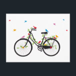 Vintages Fahrrad mit Blume und Vögeln Postkarte<br><div class="desc">Altes Vintages Fahrrad mit Blume und Vögeln,  Kunstillustrierung,  zeichnend Vektor.</div>