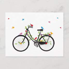 Vintages Fahrrad mit Blume und Vögeln Postkarte