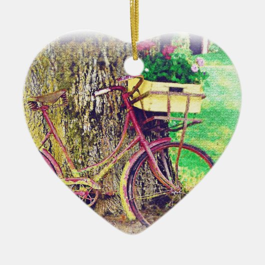 Vintages Fahrrad mit Blumen-Korb Keramikornament (Vorne)