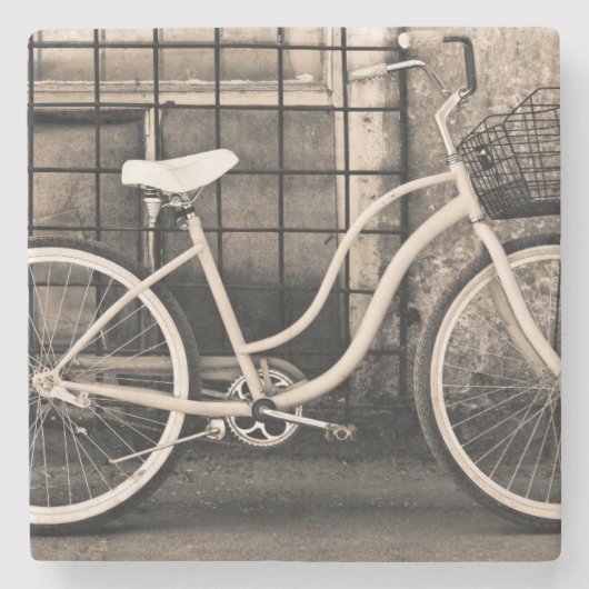 Vintages Fahrrad mit Korb Steinuntersetzer (Vorderseite)