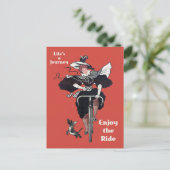 Vintages Fahrrad Niedliche Fahrradfahrerin Postkarte (Stehend Vorderseite)