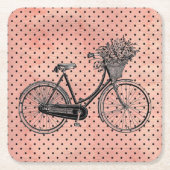 Vintages Fahrrad Pink Polka Dots Rechteckiger Pappuntersetzer (Vorderseite)