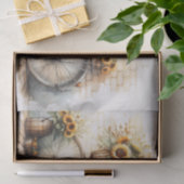 Vintages Fahrrad und Aquarellblau Sonnenblumen Dek Seidenpapier (Geschenk)