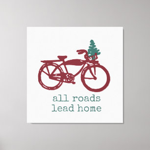 Vintages Fahrrad und Weihnachtsbaumdesign Leinwanddruck