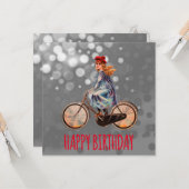 Vintages Fahrradmädchen - Geburtstag Karte (Vorderseite/Rückseite Beispiel)
