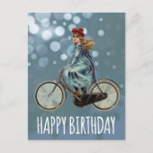 Vintages Fahrradmädchen - Geburtstag Postkarte (Vorderseite)