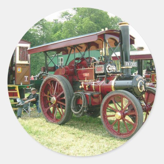 Vintages Fahrzeug und Anhänger Runder Aufkleber (Vorderseite)