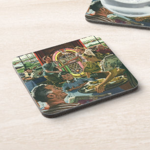 Vintages Familienessen bei einem Abendessen mit Ju Getränkeuntersetzer