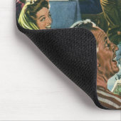 Vintages Familienessen bei einem Abendessen mit Ju Mousepad (Ecke)