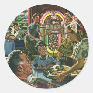 Vintages Familienessen bei einem Abendessen mit Ju Runder Aufkleber