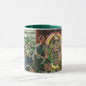 Vintages Familienessen bei einem Abendessen mit Ju Tasse (Zentrum)