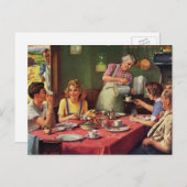 Vintages Familienfrühstück in der Küche Postkarte (Vorne/Hinten)
