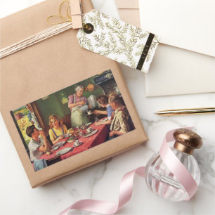 Vintages Familienfrühstück in der Küche Rechteckiger Aufkleber