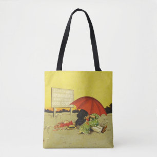 Vintages Familienpaar unter dem Dach Beach Art Tasche