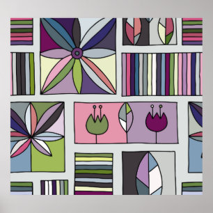 Vintages farbiges, von Hand gezeichnet geometrisch Poster