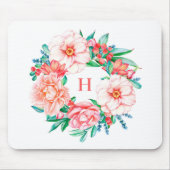 Vintages Farbrosa Blumenkronenmonogramm Mousepad (Vorne)