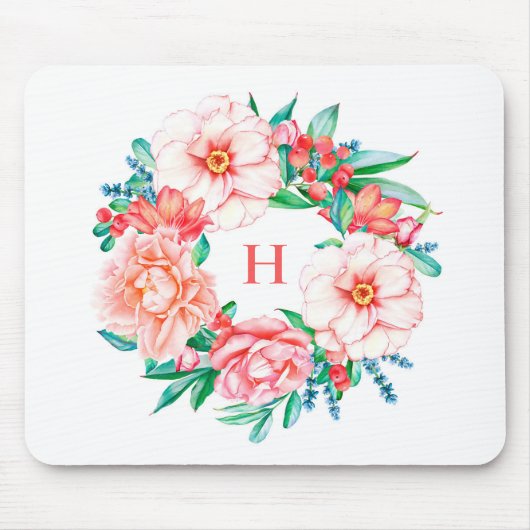 Vintages Farbrosa Blumenkronenmonogramm Mousepad (Vorne)