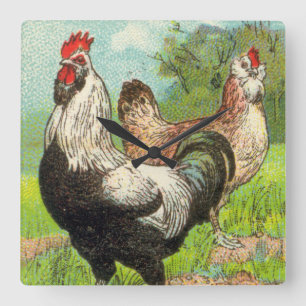 Vintages Faverolles Huhn Quadratische Wanduhr