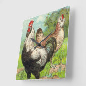 Vintages Faverolles Hühnchen Quadratische Wanduhr (Winkel)