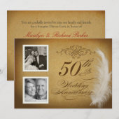 Vintages Feather 2 Foto zum 50. Jahrestag Einladung (Vorne/Hinten)