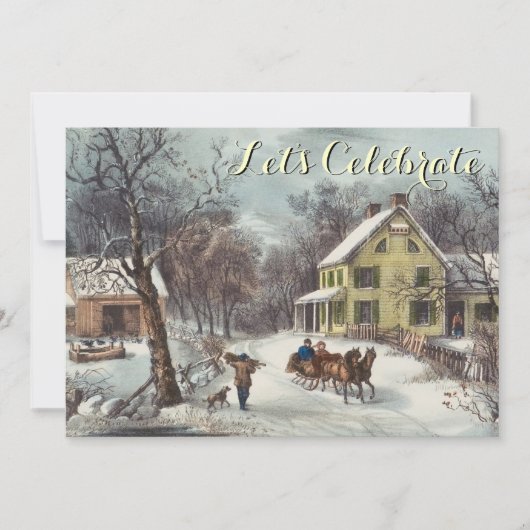 Vintages Feiertag Ives WeihnachtsParty Einladung (Vorderseite)