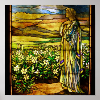 Vintages Feld von Lilies Tiffany festgeklemmtes Gl Poster