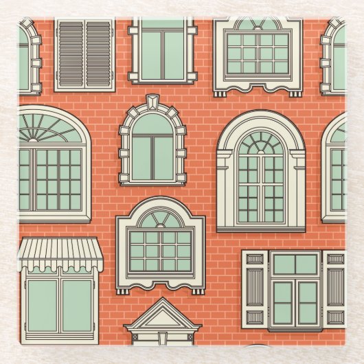 Vintages Fenster Landschaftliches Muster Glasuntersetzer (Vorderseite)