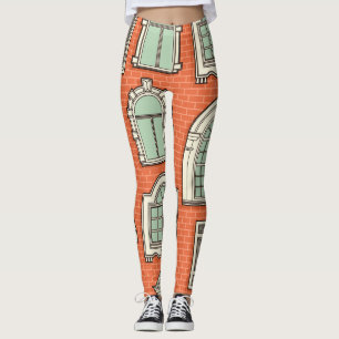 Vintages Fenster Landschaftliches Muster Leggings