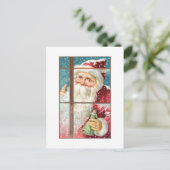 Vintages Fenster Santa at Snowy Postkarte (Stehend Vorderseite)