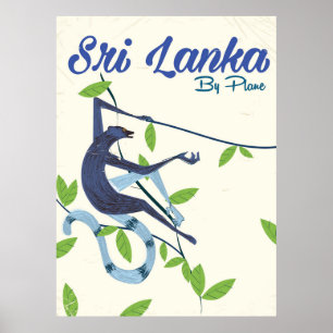 Vintages Ferienplakat Sri Lanka Affen Poster