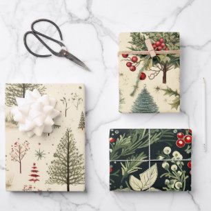 Vintages festes Baummuster Geschenkpapier Set