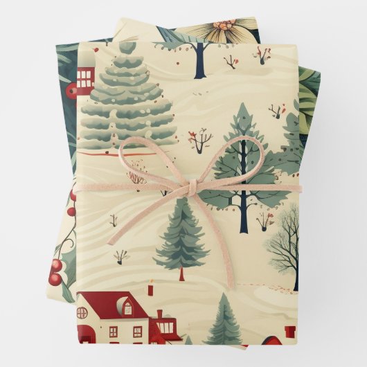 Vintages festes Baummuster Geschenkpapier Set (Beispiel)