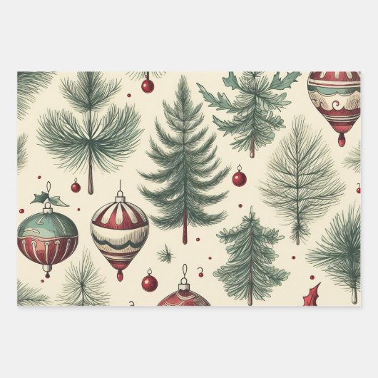 Vintages festes Baummuster Geschenkpapier Set (Vorderseite 2)