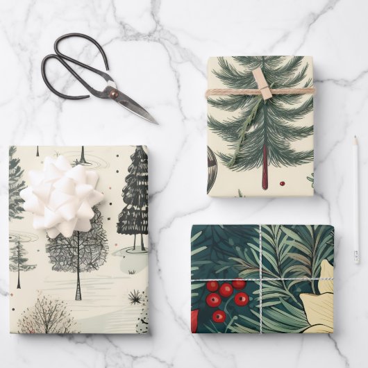 Vintages festes Baummuster Geschenkpapier Set (Vorderseite)
