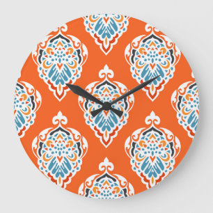 Vintages, festes Damast-Muster, elegantes Design. Große Wanduhr