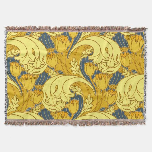 Vintages fett Tulip Blue Gold Muster Decke (Vorderseite)