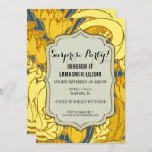 Vintages fett Tulip Blue Gold Muster Einladung (Vorne/Hinten)