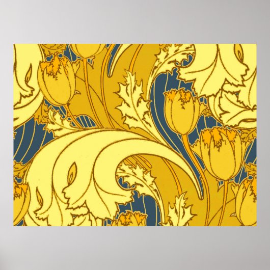 Vintages fett Tulip Blue Gold Muster Poster (Vorne)