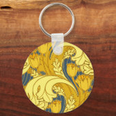 Vintages fett Tulip Blue Gold Muster Schlüsselanhänger (Vorderseite)