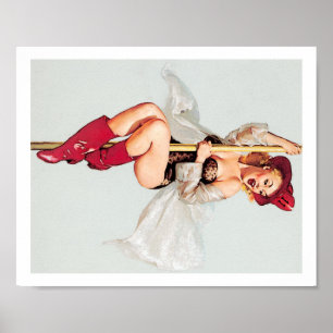 Vintages Feuerwehrmannpfosten Button-oben Mädchen Poster