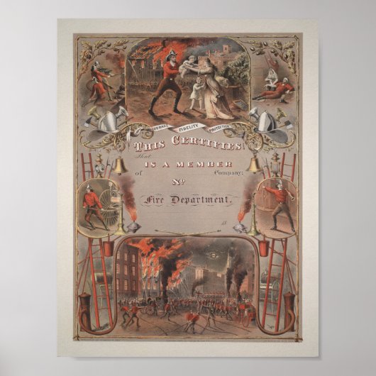 Vintages Feuerwehrzeugnis - 1877 Poster (Vorne)