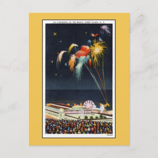 Vintages Feuerwerk der Coney Island am Strand Postkarte (Vorderseite)