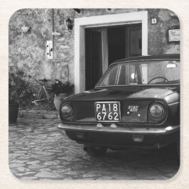 Vintages FIAT-Fahrzeug in Italien in einfarbiger F Rechteckiger Pappuntersetzer