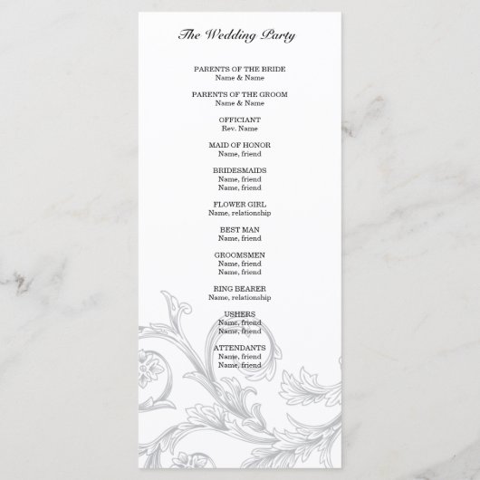 Vintages Filigree-Hochzeitsprogramm Programm (Rückseite)